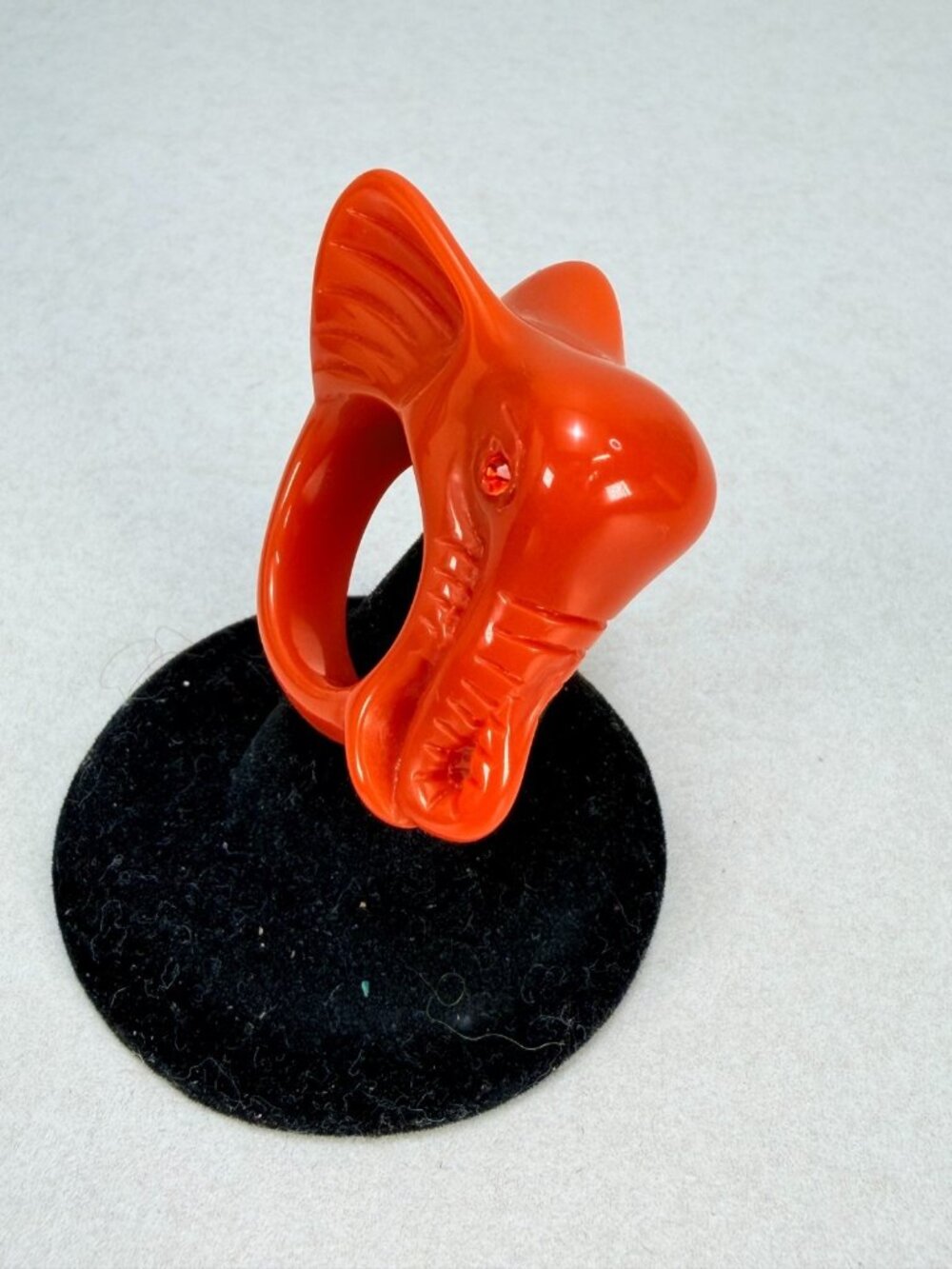Vintage Style Orange Acrylic Elephant Ring Rhinestone Eye Novelty Statement 9